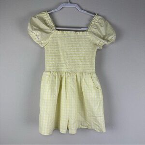 Janie and Jack Yellow Gingham Smocked Puff Sleeve Romper